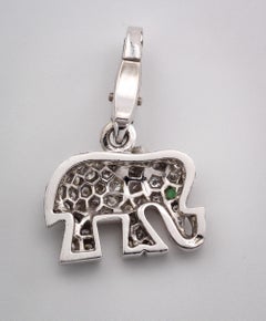 Cartier Diamond Emerald 18 Karat White Gold Elephant Charm
