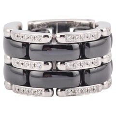 Chanel Ultra Diamond Ceramic 18k White Gold Band Ring Size 4