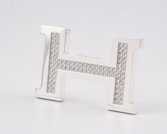HERMES Constance 1.15ct Diamond 18k White Gold H Belt Buckle