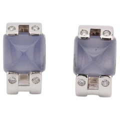 Hermès Médor Ohrringe aus Sterlingsilber mit Chalcedon und Diamanten