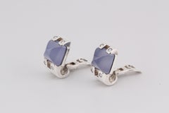 Hermès Médor Ohrringe aus Sterlingsilber mit Chalcedon und Diamanten