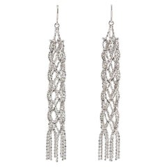 Tiffany & Co. 18K White Gold Fringe Bead Tassel Drop Dangle Braided Earrings