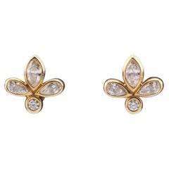 Tiffany & Co. Fleur-de-lis Diamond 18k Yellow Gold Stud Earrings
