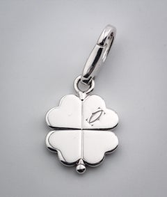 Cartier Diamond 18k White Gold Rotating Four Leaf Clover Charm Pendant