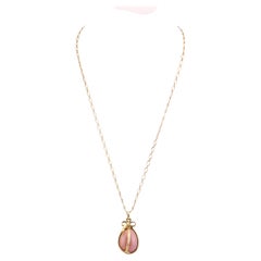 Tiffany & Co. Schlumberger Pink Opal 18k Gold Large Egg Pendant Necklace