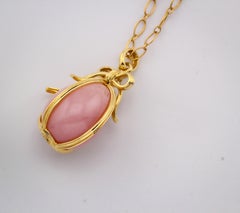 Tiffany & Co. Schlumberger Pink Opal 18k Gold Large Egg Pendant Necklace