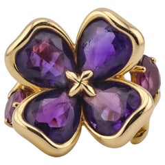 Chanel Amethyst Tourmaline 18k Gold Flower Ring Size 4