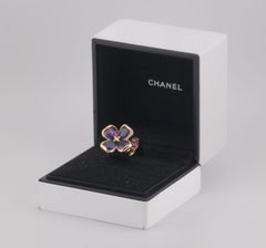 Chanel Amethyst Tourmaline 18k Gold Flower Ring Size 4