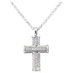 Bulgari Pave Diamond 18k White Gold Cross Necklace