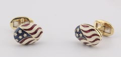 Hidalgo Enamel Diamond 18K Gold American Flag Cufflinks