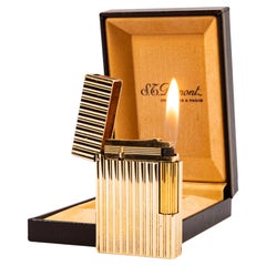 Vintage Gold Plated S.T. Dupont Ligne 2 Small Lighter in Box 1980s