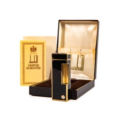 Briquet Dunhill Rollagas vintage, laqué noir, dans sa boîte, 1979