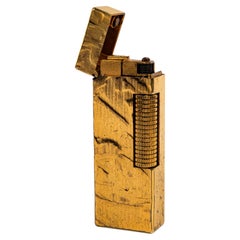Vintage vergoldetes Dunhill Rollagas-Feuerzeug mit Seiden-Moiré-Bezug, 1979