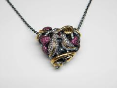 ruby diamond silver gold Love Birds pendant necklace