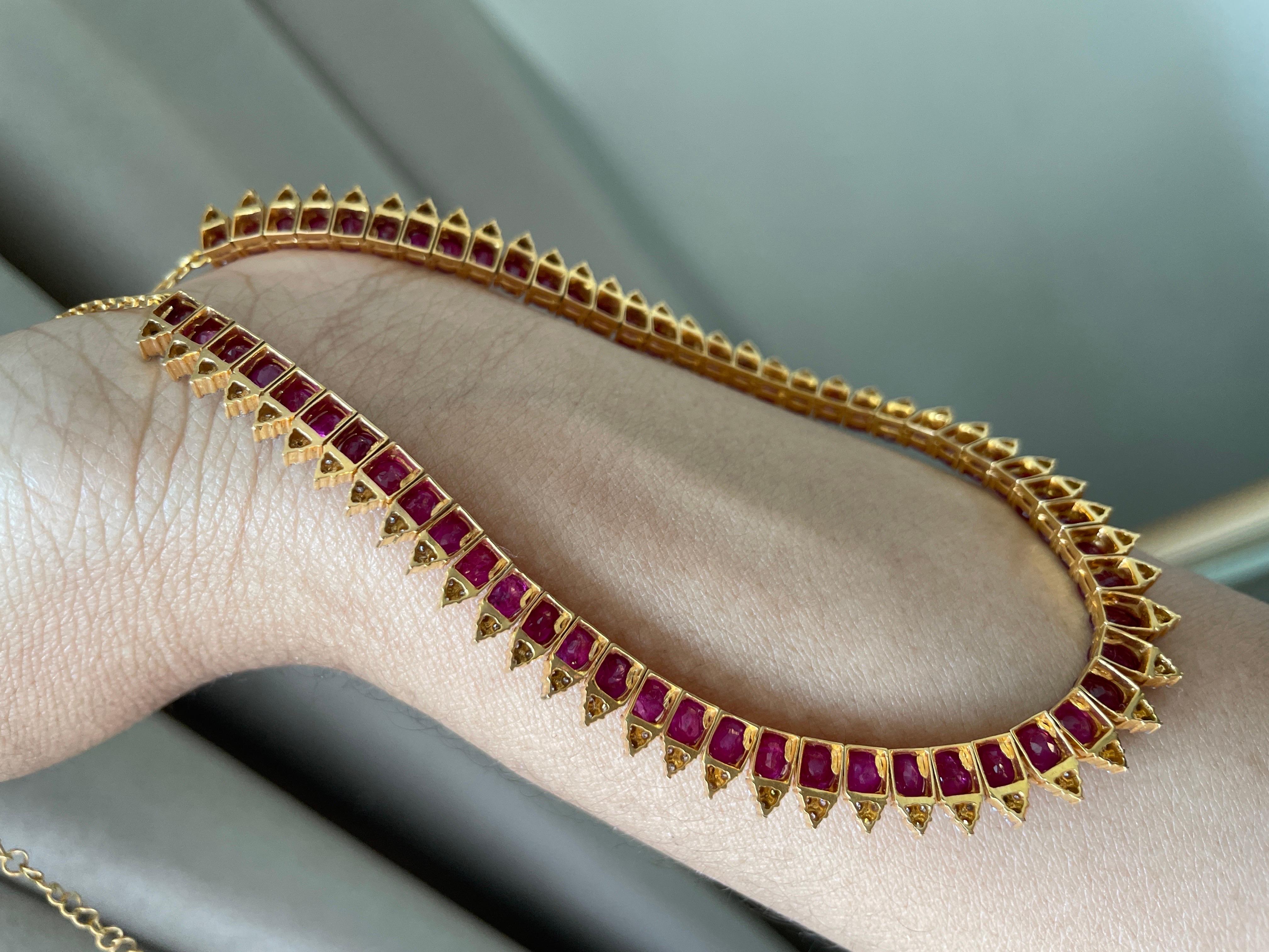 Unheated Burma Ruby Necklace with Natural Diamonds in 18k solid gold For Sale 6