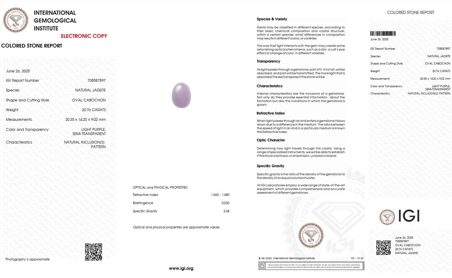 IGI-zertifiziert 20.76Ct Riesige Typ A Burma Lavendel Jade (20.35x14.2x9.02mm) im Angebot 7