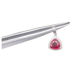 Art Deco 18k Gold Red Spinel & Diamond Pendant Necklace from Myanmar