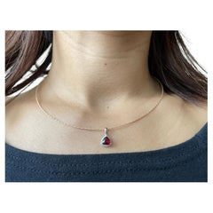 Art Deco 18k Gold Red Spinel & Diamond Pendant Necklace from Myanmar