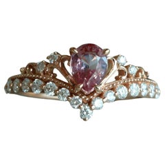 0.62Ct PADPARADSCHA sapphire ring in 18k solid, Princess Tiara Crown Ring