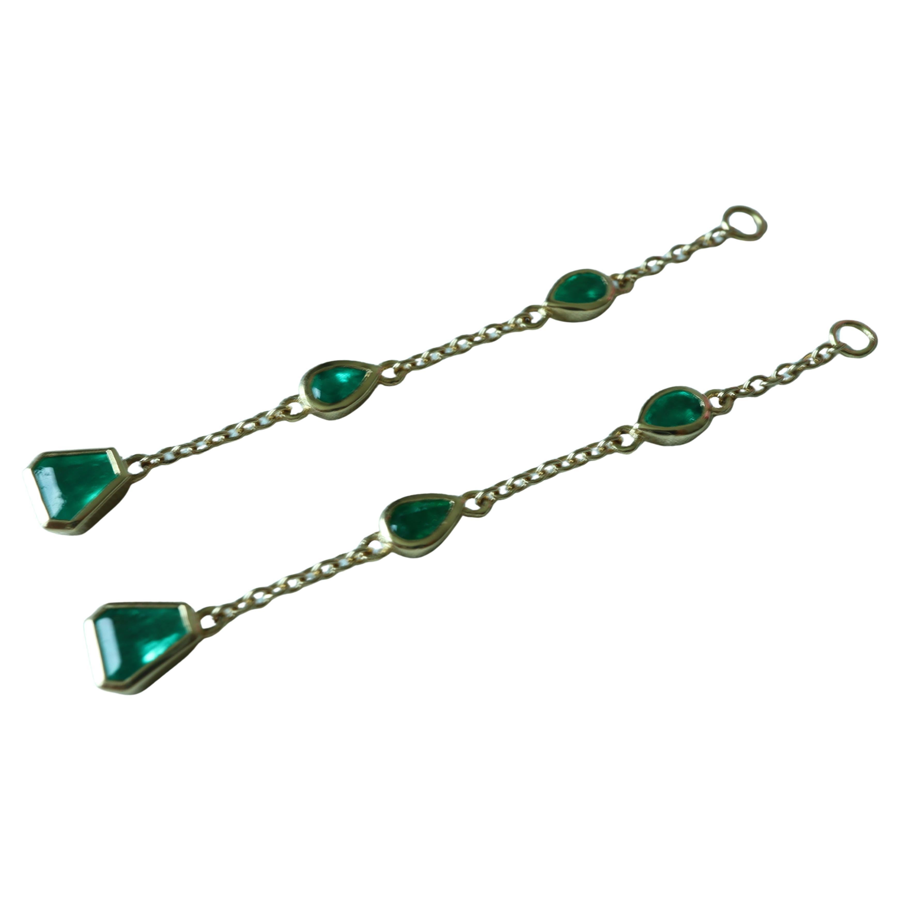 SGA certified Cluster Drop Colombian Emerald Earring Enhancer in 18k yellow Gold For Sale