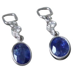 Art Deco 18k White Gold Blue Sapphire Earring Enhancer, 1.545ct