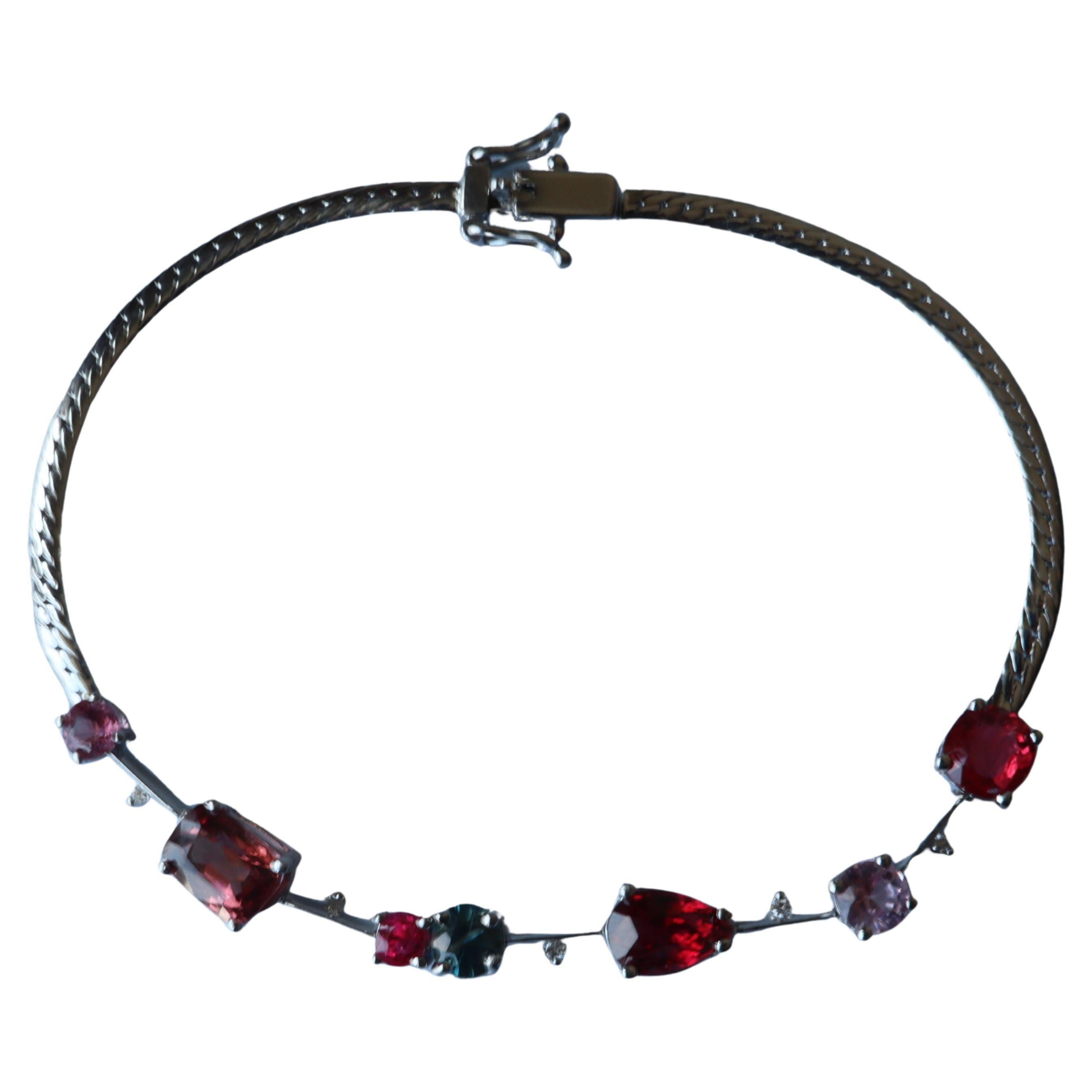 Sought after color Spinels and diamonds Bracelet in 18k white gold For Sale