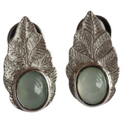 Textured Gold Leaf Stud Earrings with Burmese Natural Type A Jade by Burma JARS