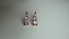 Natural Burmese Purplish Pink Spinel and Natural Sapphire Lever Back Earrings