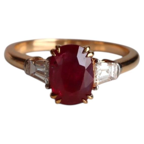 GIA 1.15ct Unheated Burma Ruby Ring with Natural Diamonds in 18k solid gold