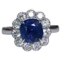GIA 1.38Ct Natural Unheated Blue Sapphire Ring with Natural Diamonds in 18k gold