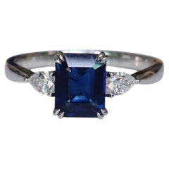 1.17ct Natural Royal Blue Sapphire Ring with Pear Cut Natural Diamonds