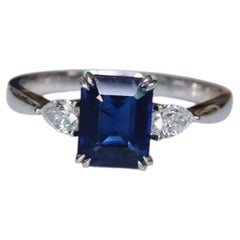 1.17ct Natural Royal Blue Sapphire Ring with Pear Cut Natural Diamonds