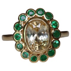 GIA certified 2.13ct Unheated Ceylon yellow Sapphire and Natural Emerald Ring