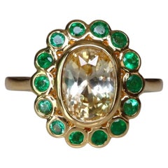 GIA certified 2.13ct Unheated Ceylon yellow Sapphire and Natural Emerald Ring