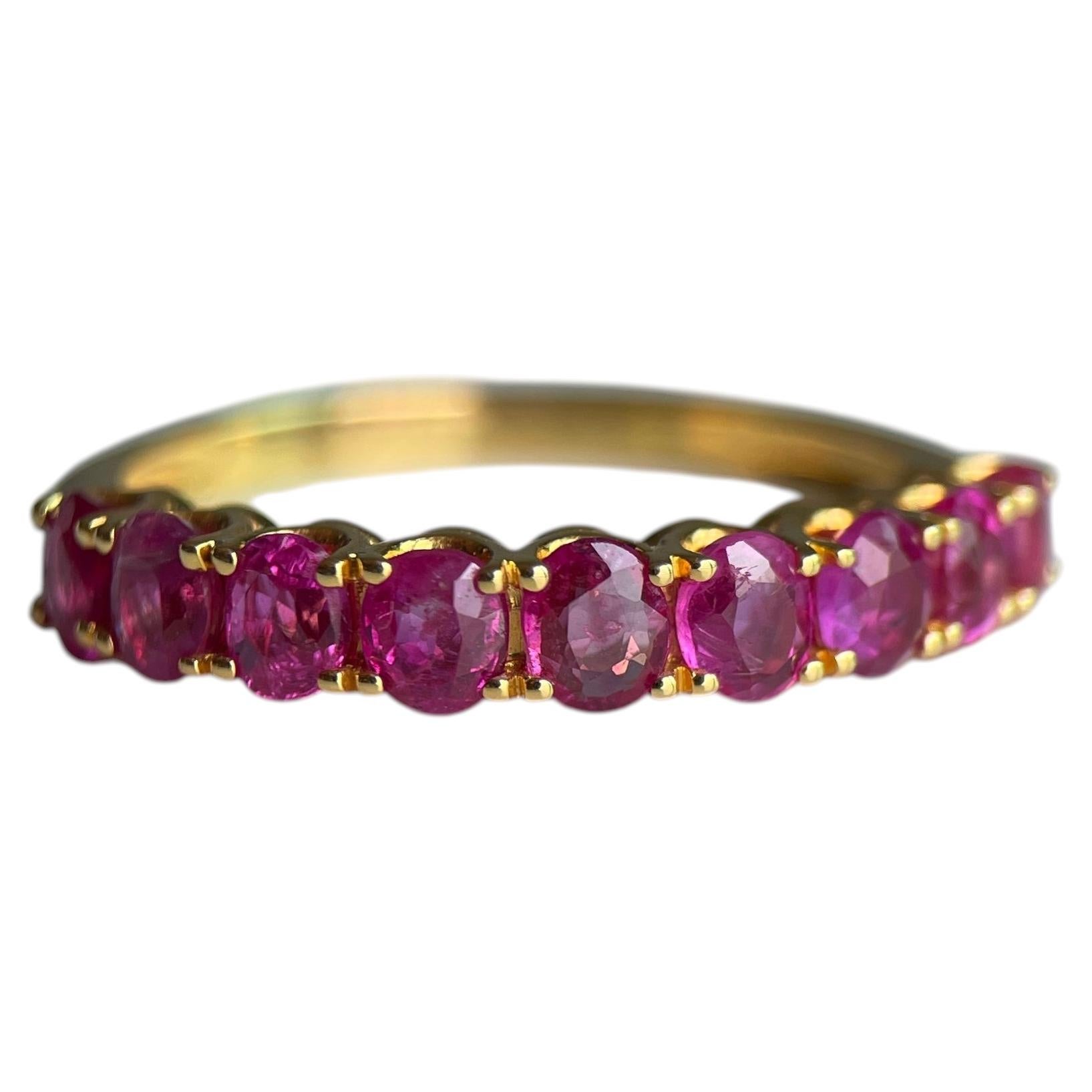 Burma Unheated Ruby Ring in 18k gold (Ruby Half Eternity Ring)