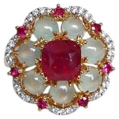 GIA 2Ct Tanzania Unheated Ruby and type A Jadeite Jade Ring