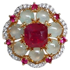 GIA 2Ct Tanzania Unheated Ruby and type A Jadeite Jade Ring