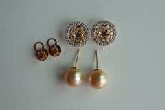 11.8mm Golden South Sea Pearl Earring with Natural Diamonds enhancer