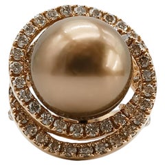 Brown Pearl and Diamond Ring in Rose Gold, circa 2009