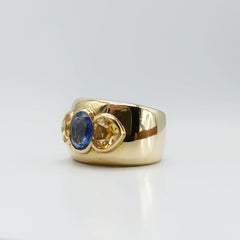 18K Yellow Gold Ring with Blue Sapphire and Yellow Sapphire Heart-Cut Stone