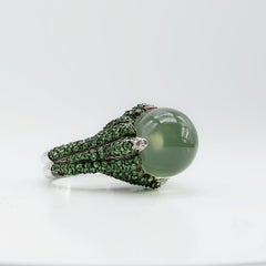 Vintage White Gold Ring with Prehnite, Tsavorite Garnets and Diamonds, 2006