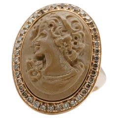 Vintage Rose Gold Lava Cameo and Brown Diamond Ring, 2014