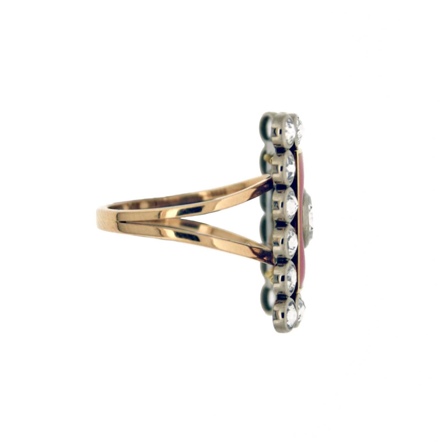 Modern Enamel Diamond Two Color Gold Countess Ring For Sale
