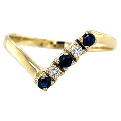 Vintage Chevron Saphir und Diamant Ring, 14K Gelbgold