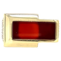 Anillo de sello vintage de cornalina de mediados de siglo, declaración brutalista amarillo de 14 quilates de los años 70