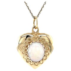 Colgante Retro Vintage Corazón Abombado de Ópalo en Oro Amarillo de 14K, Colgante Charm
