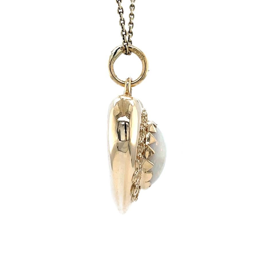 Rétro Retro Vintage Opale Pendentif Coeur Puffy en or jaune 14K, Pendentif à breloques en vente