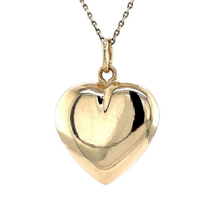 Taille cabochon Retro Vintage Opale Pendentif Coeur Puffy en or jaune 14K, Pendentif à breloques en vente