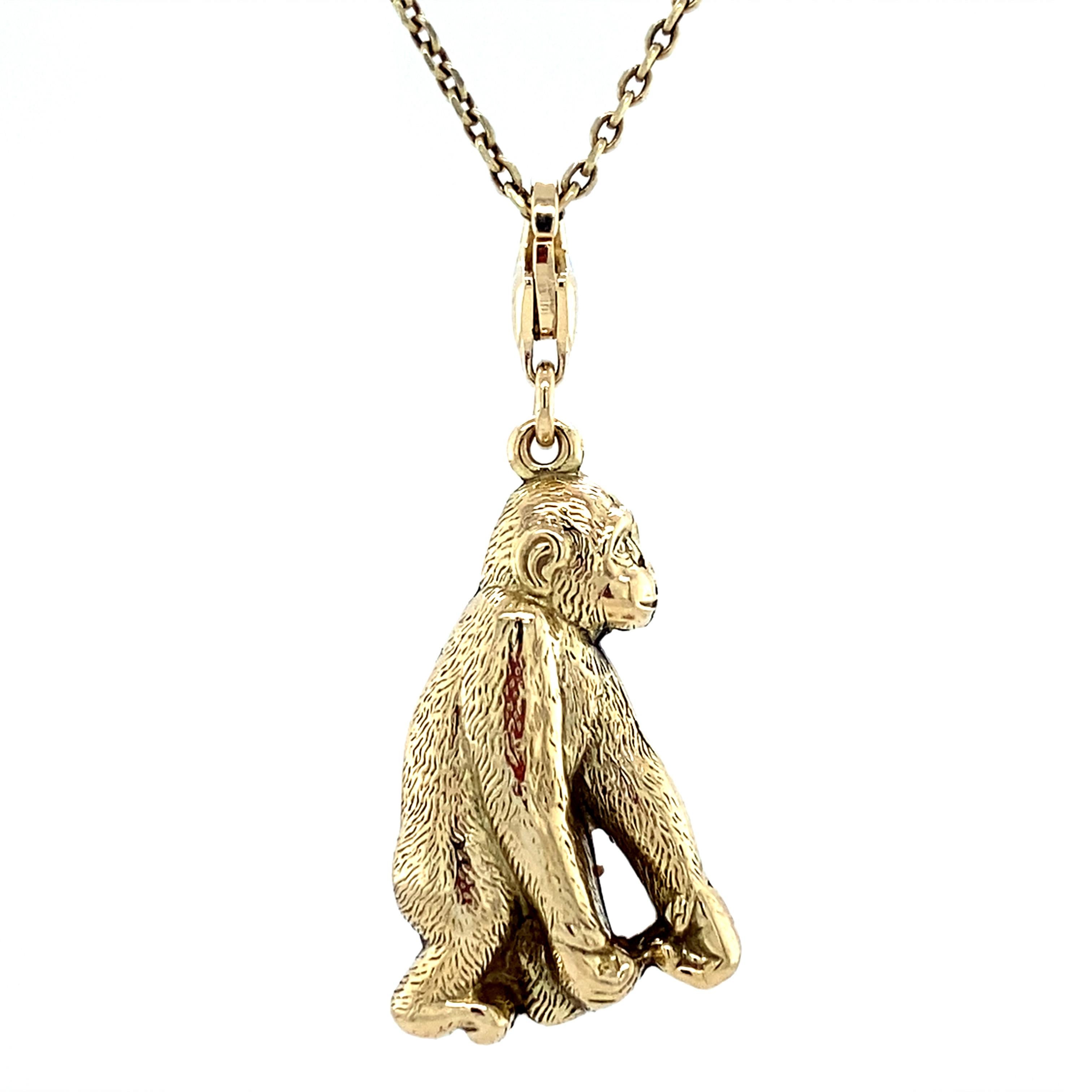 Ciondolo Charm Scimpanzé Scimmia d'epoca, oro giallo 14 carati in vendita