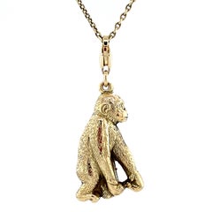 Vintage Estate Schimpanse Affe Charm Anhänger, 14K Gelbgold
